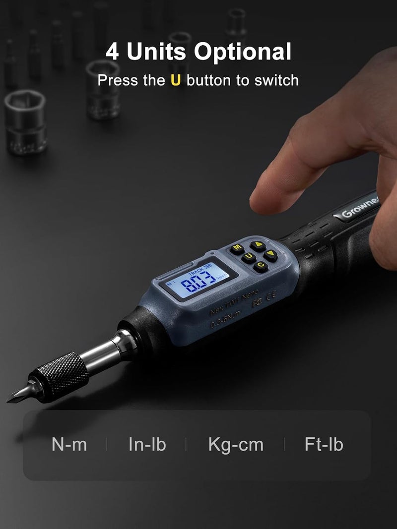 GROWNEER Digital Torque Screwdriver, 2.66-53.1 In-lbs/0.3-6 Nm, 1/4'' Drive Inch Pound Torque Screwdriver Electrician with Buzzer & LED Indicator, 27 In 1 Torque Wrench Screwdriver Set - Image 4